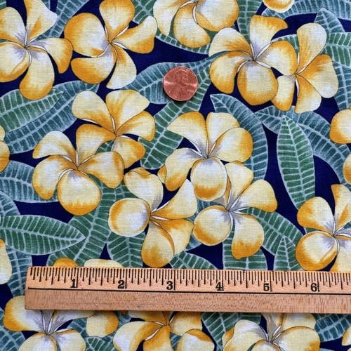 Fabric Yellow Plumeria Tropical Print Paradise Reef Hoffman Int'l Cotton 1 Yard - Picture 5 of 8