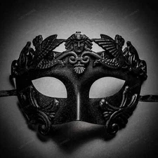 Roman Greek Emperor Masquerade Venetian Mask | Men Ball Dance Mask Black