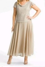 J KARA Chiffon Beaded Cowl Popover Flutter Sleeve Formal Gown Sz 8