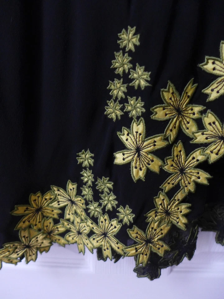 Falda Catherine Malandrino Vintage Años 80-90 Negra Seda Gasa Amarilla Flora 8 NUEVA Foto 4 de 4