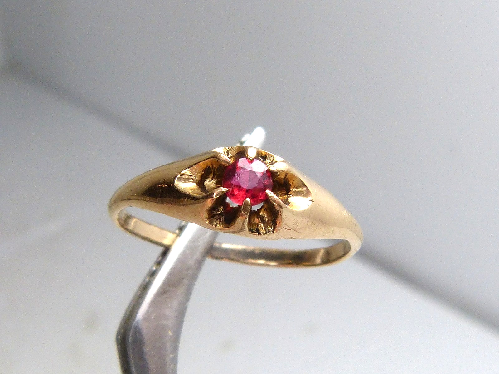 Antique Gold Filled Small Ruby Red Ring Estate Fi… - image 8