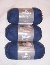 Lot of 3 Patons Linen Yarn - Midnight Blue - Same Dye Lot