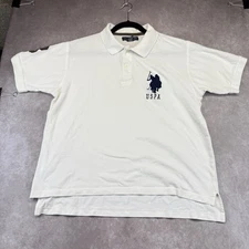US Polo Assn Mens L White Cotton Polo Shirt Short Sleeve Big Logo #3 Embroidered