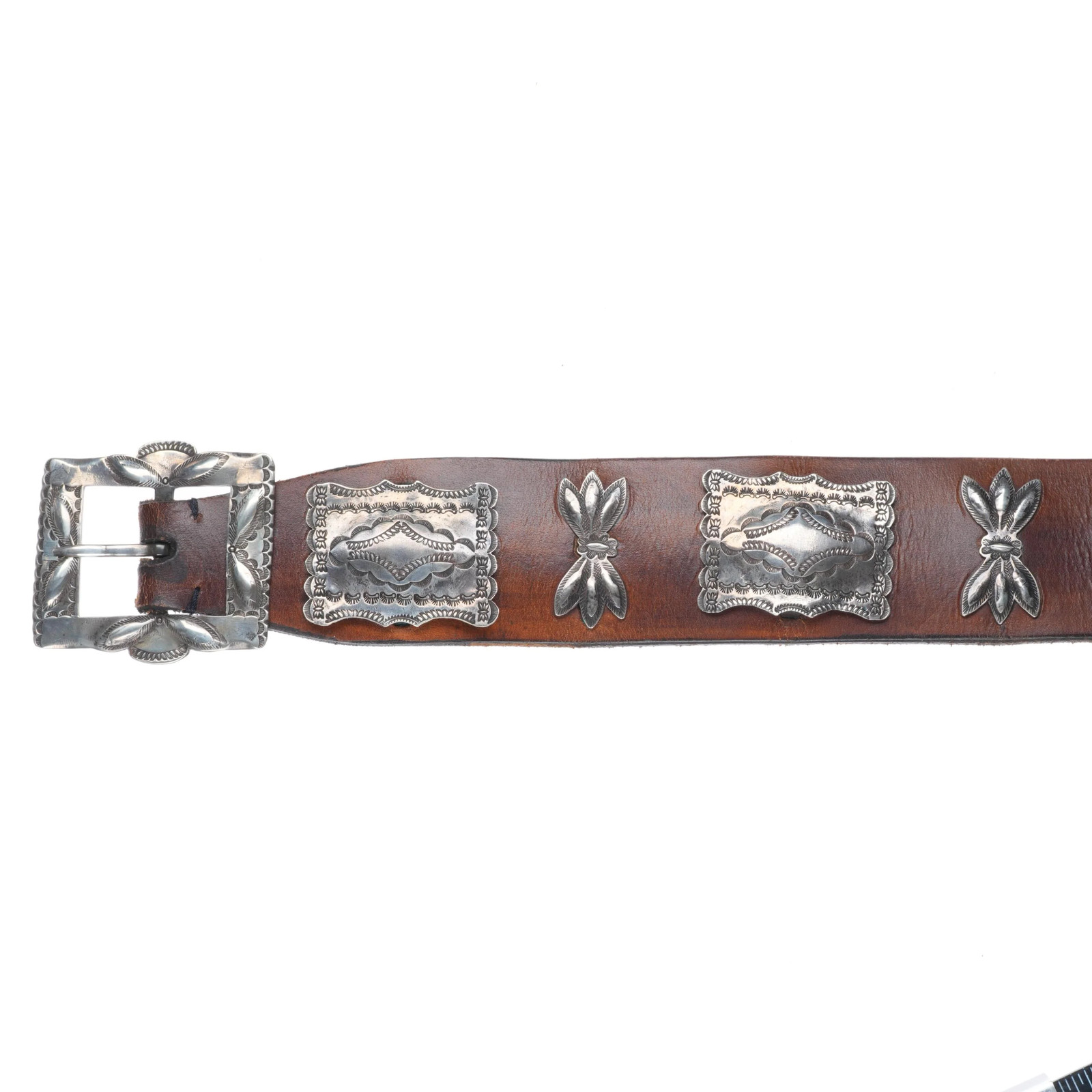 c1920 Antique Navajo sterling silver butterfly concho belt w/ amazing stampwork image 2