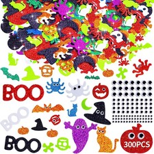 200 Foam Glitter Sticker 100 Wiggle Eyes, Halloween Foam Stickers