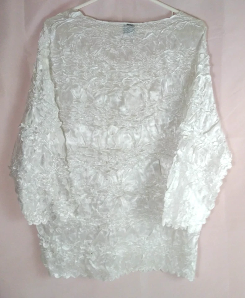 Origami Magic Bufanda Mujer Elástica Blanca Volantes Blusa Talla XL-3X Foto 3 de 4