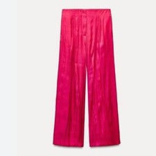 NWT ZARA Satin Effect Shiny Wide Leg Fuchsia Pant Bloggers Fave XS