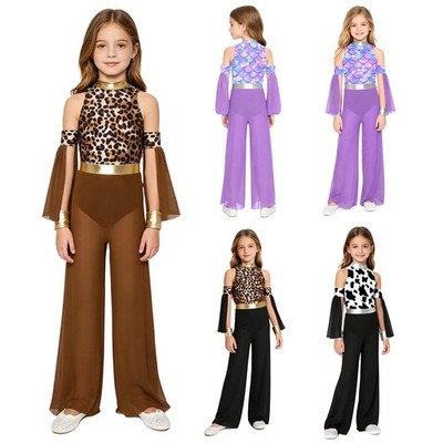 Kids Girls Romper Playing Jumpsuit Dress-Up Cave Costumes Stage Patchwork