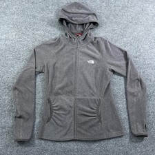 The North Face Jacket Womens Medium Gray Fleece Hooded Full Zip Thumbholes Logo
