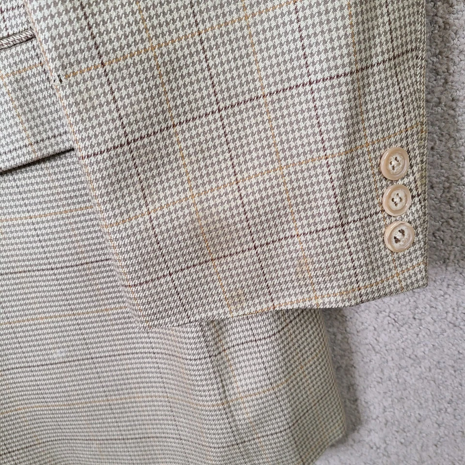 Chaqueta Blazer Alan River Para Hombre 44L Beige Pata de Gallo Cuadros Seda Mezcla Lana Foto 3 de 4