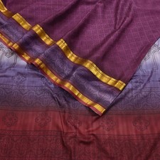Vintage Maroon Purple Pure Silk Saree Indian Printed Silk Fabric 5 Yards Boho