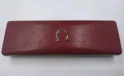 Vintage Omega Red Fabric Watch Box Gold Embossed Satin/Velvet Interior 1950-60 s