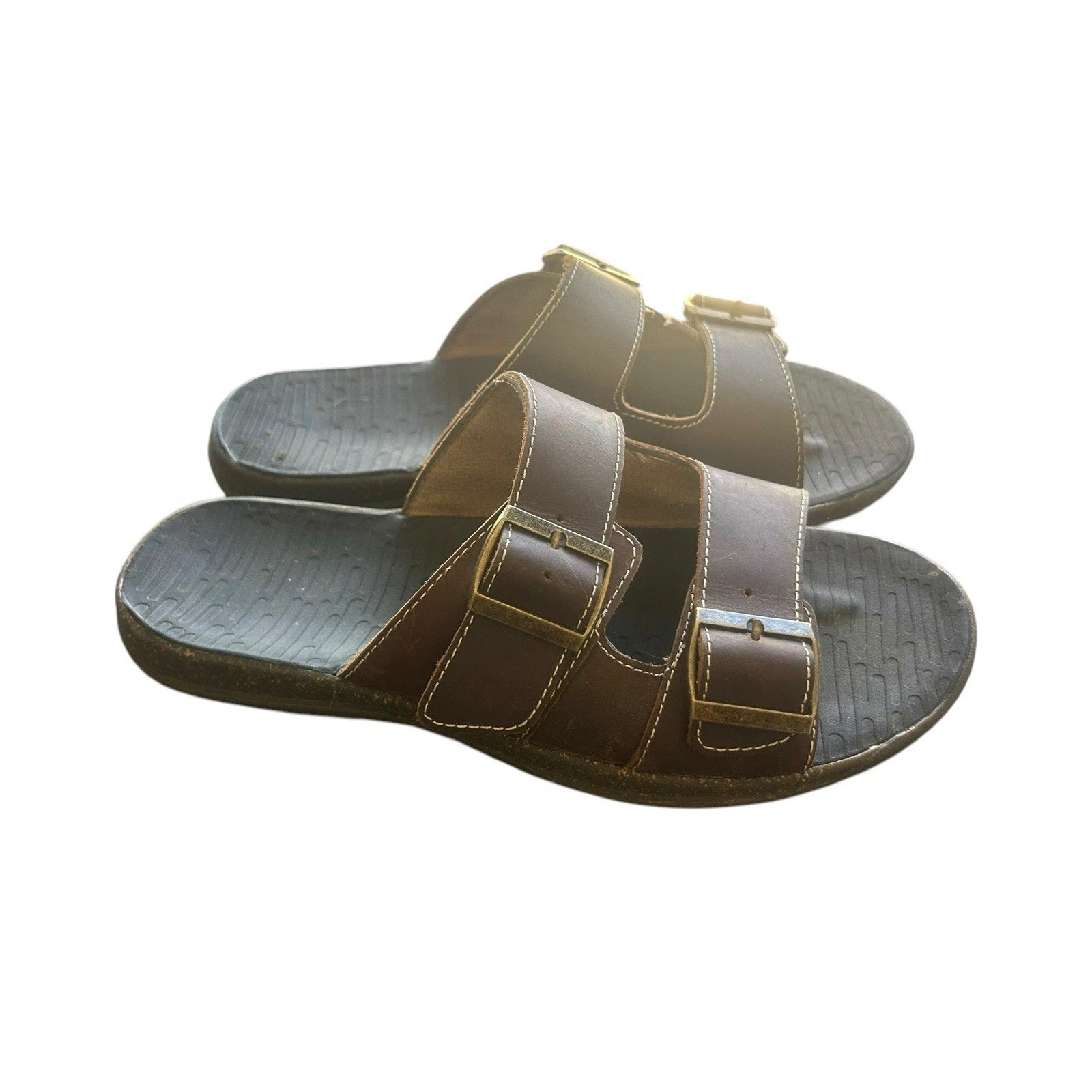Bass Bunker mens slip on brown leather sandals size 10