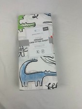 Pottery Barn Baby Gator Organic Crib Fitted Sheet 27.5"x52" White / Multi
