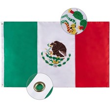Mexican flag 3x5 Ft, Mexico Flag with Double Sided Embroidery , Brass Grommet...