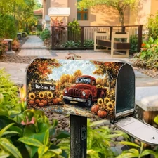 Pumpkin and Floral Magnetic Mailbox Cover Standard Edition for Welcoming Autumn