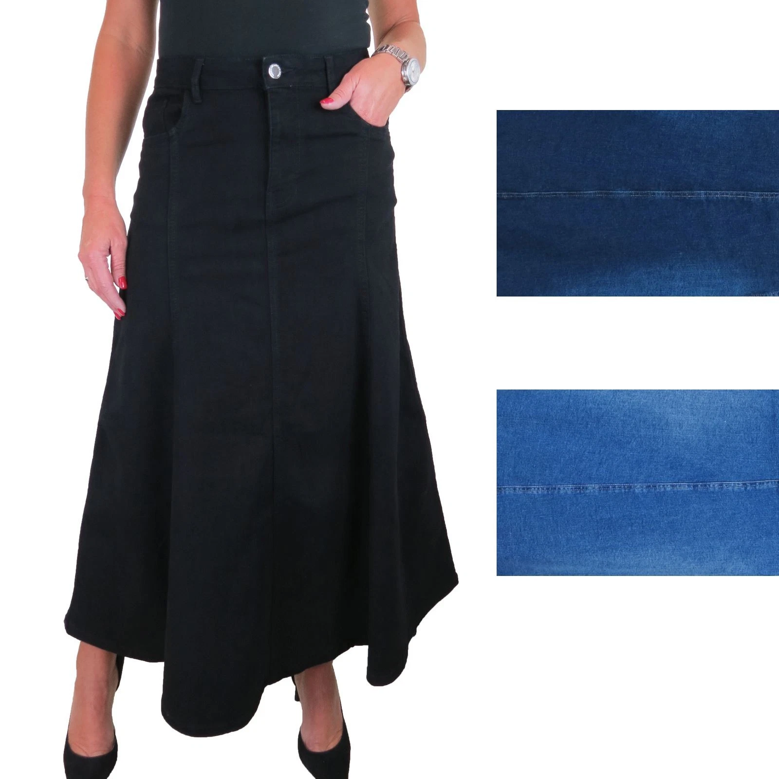 Womens Jeans Style Stretch Denim Flared Maxi Skirt 12-22
Opens in a new window or tab