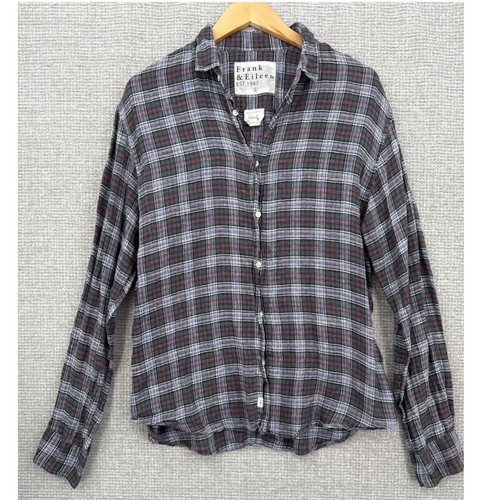 Frank & Eileen Paul Plaid Linen Blend Button Down Shirt Long Sleeve Top Large