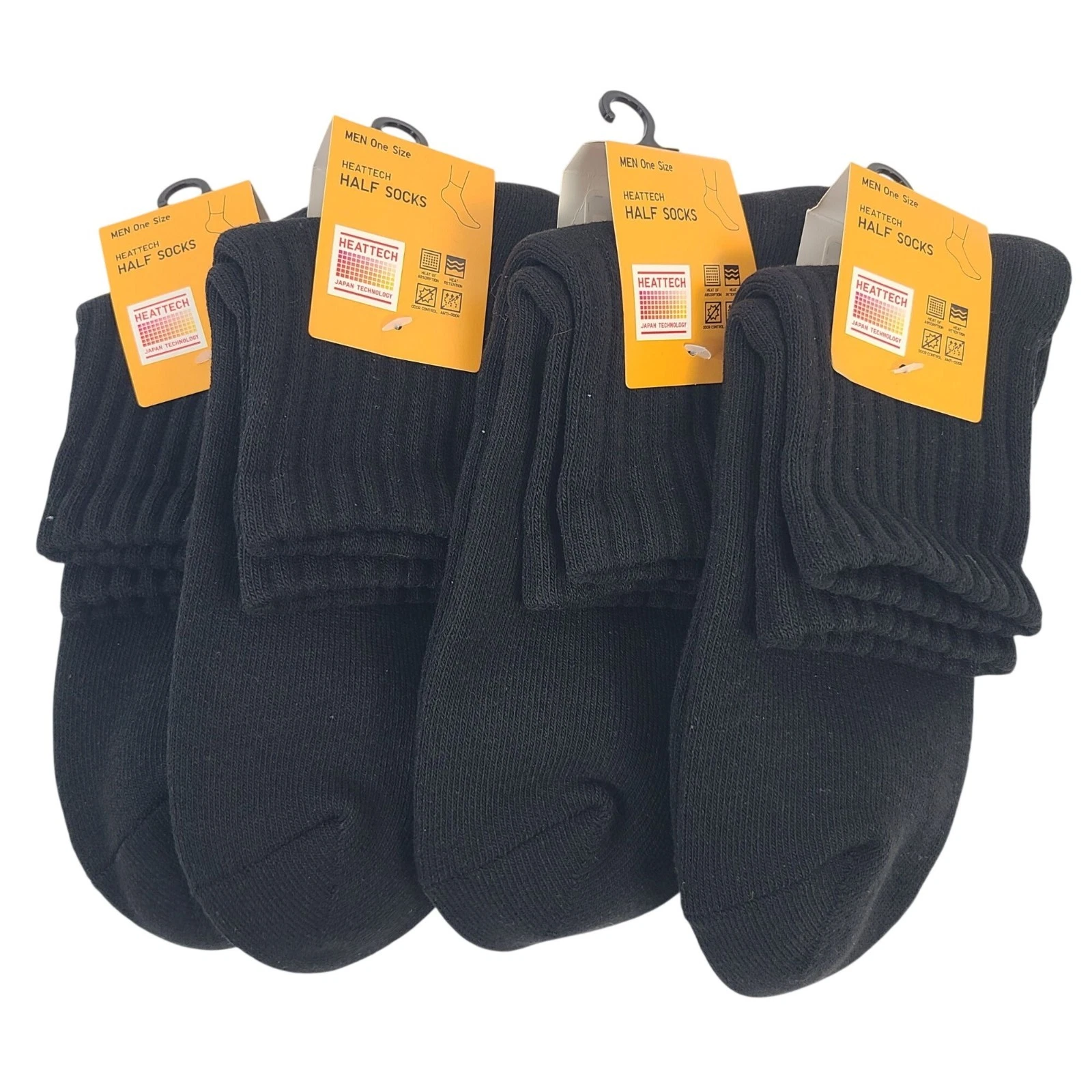 NEW Heattech Men's Half Socks Black One Size Heat Retention 4 Pairs
