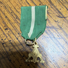 Boy Scouts Collectible Medal Pin w/ Green Ribbon, White Stripe & Gold Pendant