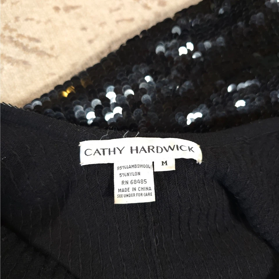 Vestido Vaina De Colección Cathy Hardwick Para Mujer Talla M 95% Lana de Cordero Completamente Cuentas Lujo Foto 3 de 4