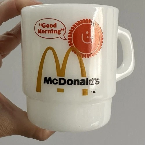 Vintage  McDonald's Fire King Anchor Hocking Stackable Milk Glass Mugs