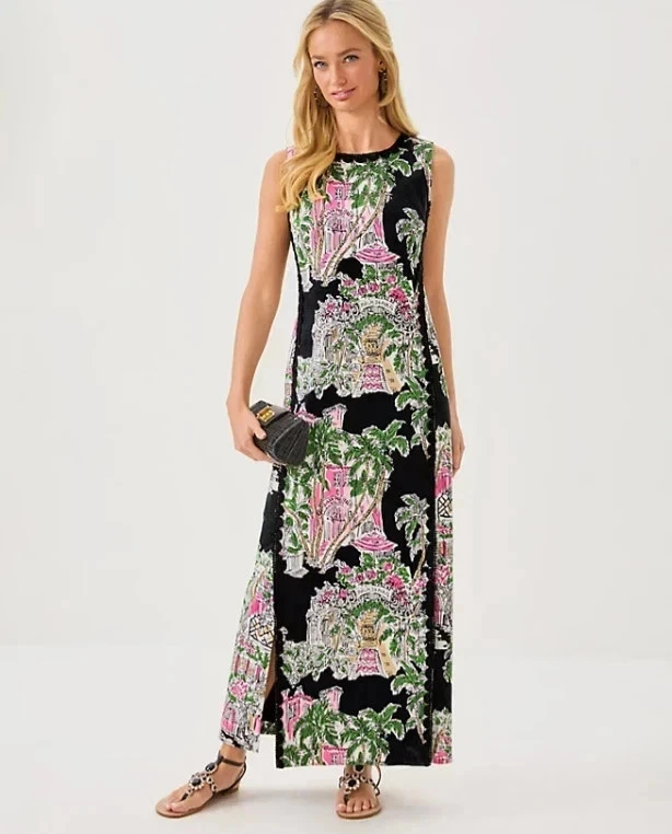 NWT Lilly Pulitzer Darlene Stretch Maxi Shift Dress in Onyx PB Toile, Size NEW. - Image 2 of 4