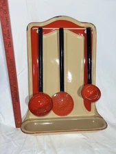 Vintage Sphinx Elite Enamel Utensil Rack Set Ladle Strainer Czech Kitchen Decor