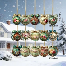 16Pcs Christmas Ornaments 2D Flat Round Design Tree Hanging Set Disc for Festive