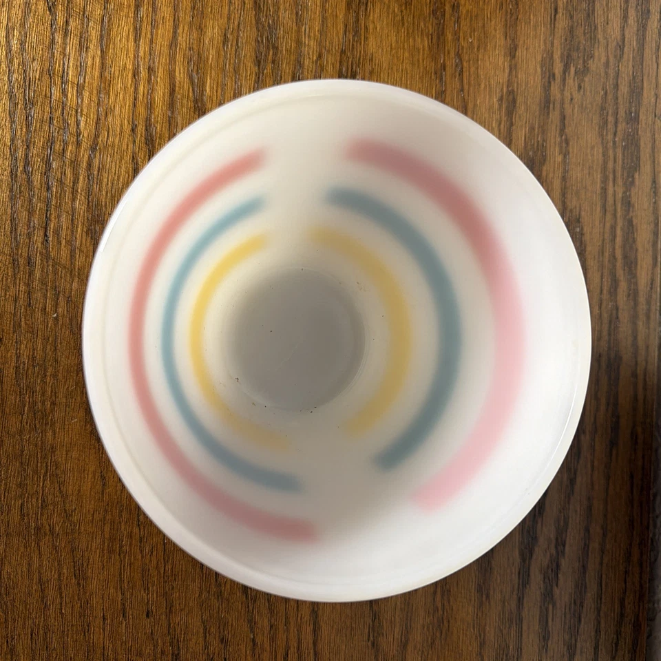 VTG Fire King Colonial Bands Stripes Grease Bowl (no lid)- Red Teal Yellow - Image 2 of 4