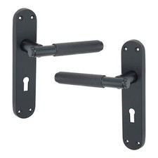 Door Handles Pair Knurled Lever Latch Keyhole Lock Backplate Internal External