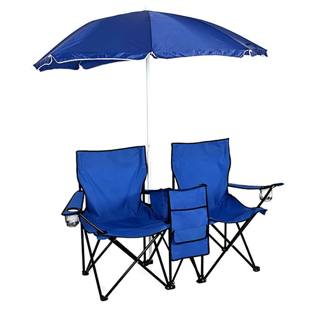 Double Folding Chair with Umbrella Picnic Cooler Camping Beach