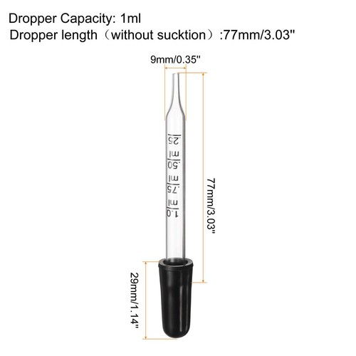 Eye Dropper Kit, 1set 1ml Straight Tip Graduated Dropper with Bulb Brush, Clear - Picture 2 of 9