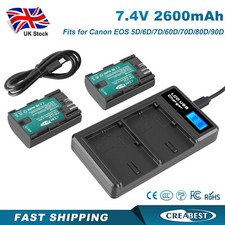2Pcs 2600mAh LP-E6 LP-E6N Battery + Dual Charger For Canon EOS70D 60D 7D Mark II