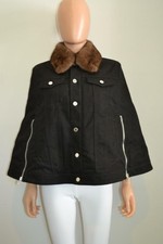 Givenchy Black Denim Cape/poncho/coat W/mink Collar Size 36