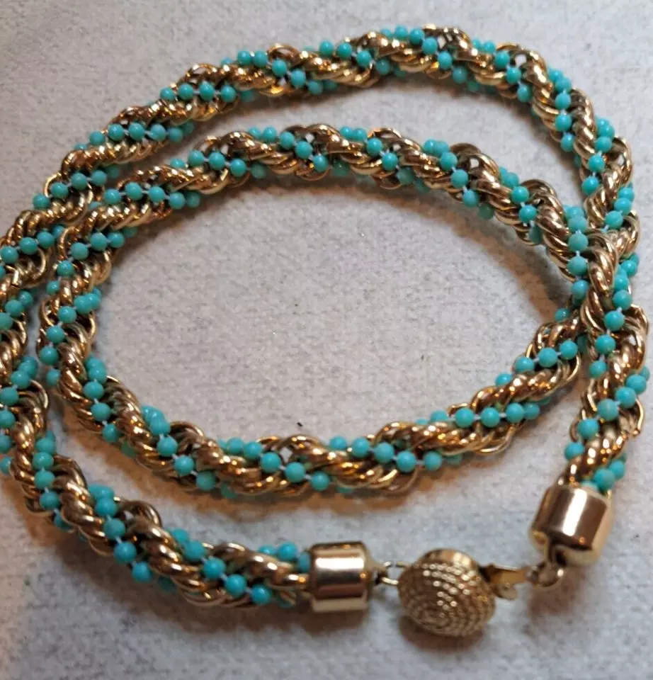 Collar/pulsera AVON Turquesa Cuentas Trenzadas con Cordón Chapado en Oro 20 en Clásico Foto 2 de 4