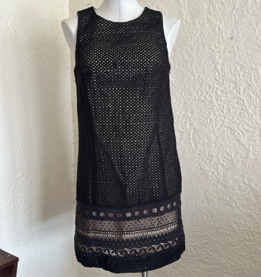 LOFT Ann Taylor Beige Black Eyelet Lace Shift Dress 4 NWT | eBay