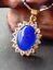 thumbnail 2 - Yellow Gold Plated Blue Jade Cabochon Imitation Diamond Pendant Chain Necklace