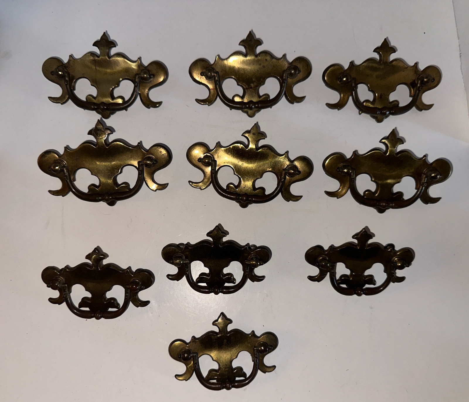 Lot of 10 Antique Brass Chippendale Drawer Hardware Pulls 2 Sizes eBay
