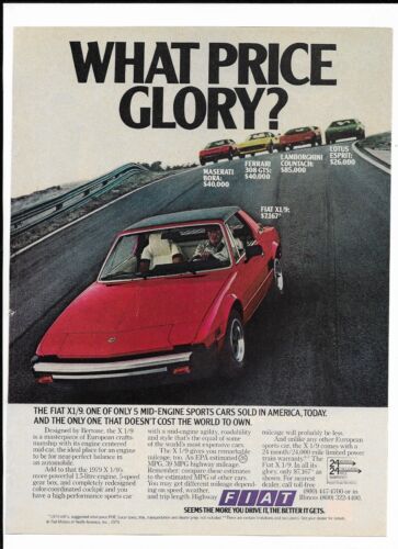 Red 1979 FIAT X1/9 Print Ad ~ Maserati, Ferrari, Lamborghini, Lotus Esprit - Photo 1 sur 1
