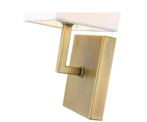 Saxon 7 in. 1-Light Rubbed Brass Interior Wall Sconce with White Fabric Shade - Picture 2 of 5