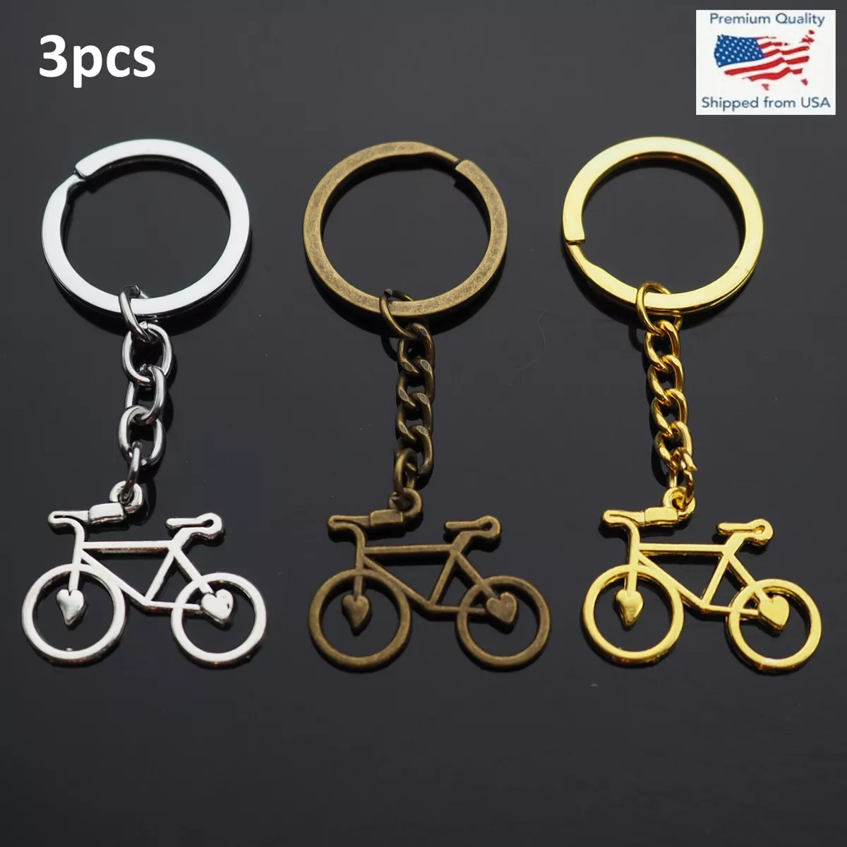 3pcs Silver Bronze Gold Bike Bicycle Cycling Riding Keychain