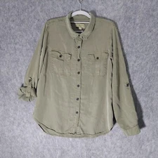 Knox Rose Shirt L Brushed Olive Roll Tab Lyocell Military Grunge Tomboy Edgy
