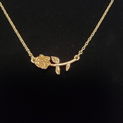 Delicate Goldtone Chain Necklace w/Golden Rose - 16''