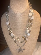 Glass Beaded Necklace Beach Starfish Silver Tone