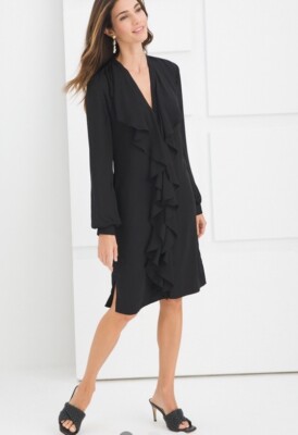 a-line dress black xl Xpluswear Plus Size Black Work A-Line Long Sleeve Midi Dress