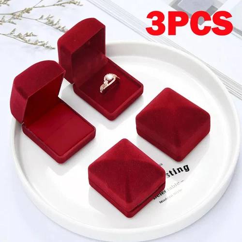 3pc Red Wedding Engagement Luxury Wedding Ring Box Storage Ring Box Jewelry Case - Picture 4 of 10