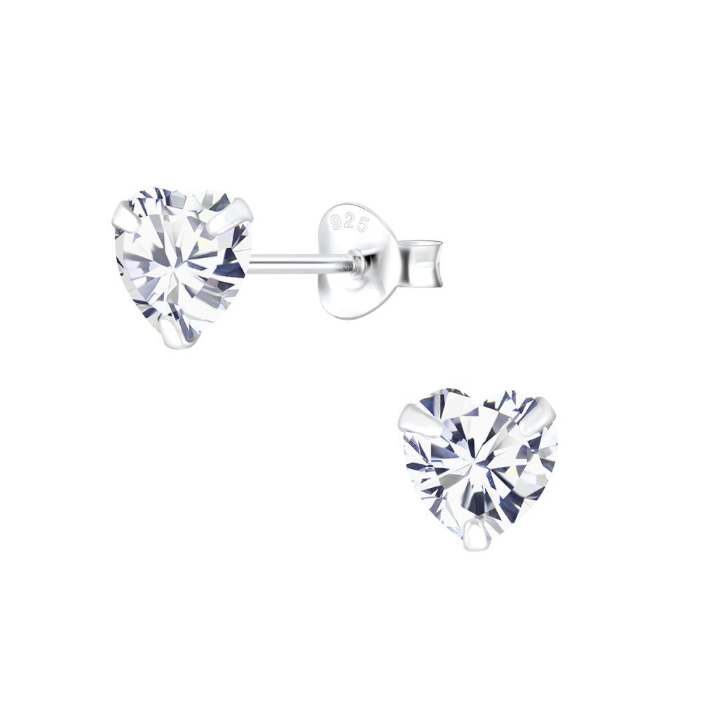6mm Heart Cubic Zirconia Sterling Silver Stud Earrings in White
