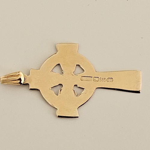 14K Yellow Gold Celtic Cross Necklace Charm Pendant - Picture 10 of 10