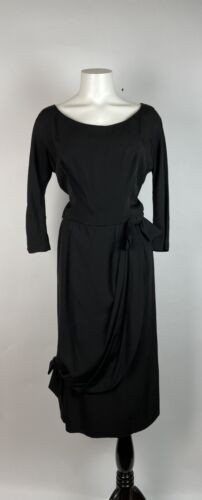 1940s Black BOW Crepe dress ANNA MILLER Formal Evening Cocktail Party Dress M